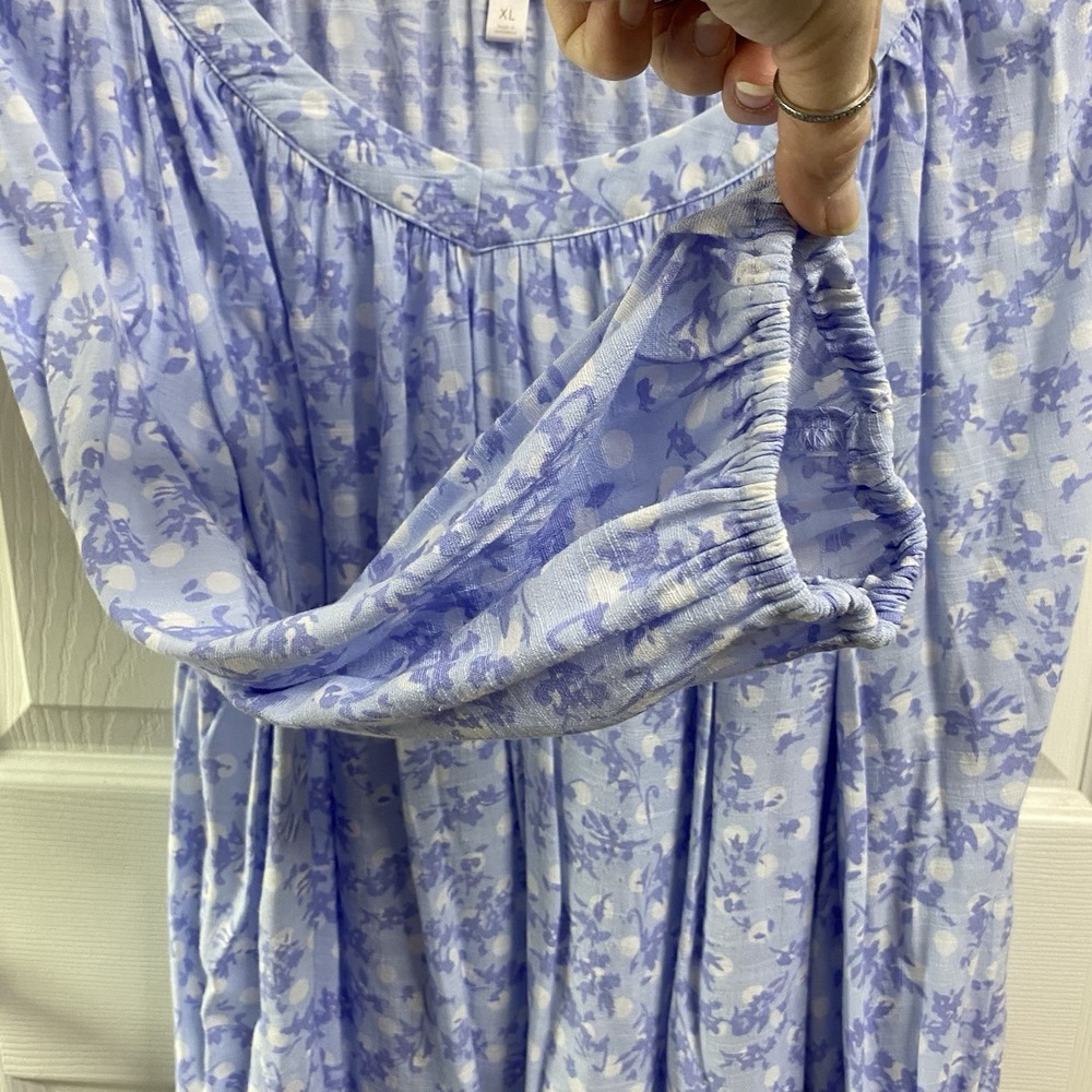 Lauren Conrad Womens Long Sleeve Blouse Floral Tunic Top Blue/White V-neck XL - Picture 4 of 7